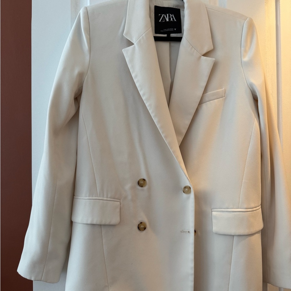 ZARA White/Cream Double-Breasted Blazer Jacket